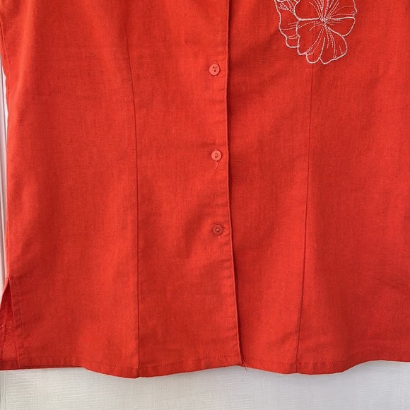 Women Top 100% Cotton Sleeveless Coat Collar Orange Button Down Fitted T… - Picture 3 of 10